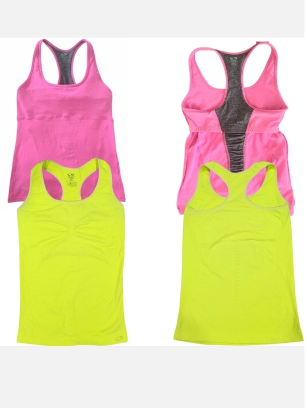 C9 BY CHAMPION Neon 2 Racer Back Self Bra Workout Tops Long Pink & Yellow XL & L